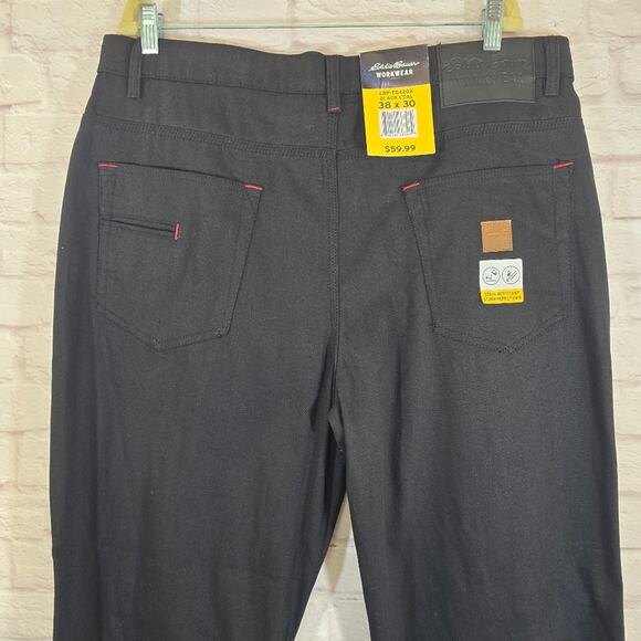 R Eddie Bauer Workwear Black Coal Canvas Jeans NWT Size 38 x 30 Stain Resistant - Picture 5 of 9